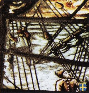 Marins de Jumièges, détail d'un vitrail de l'église Saint-Valentin